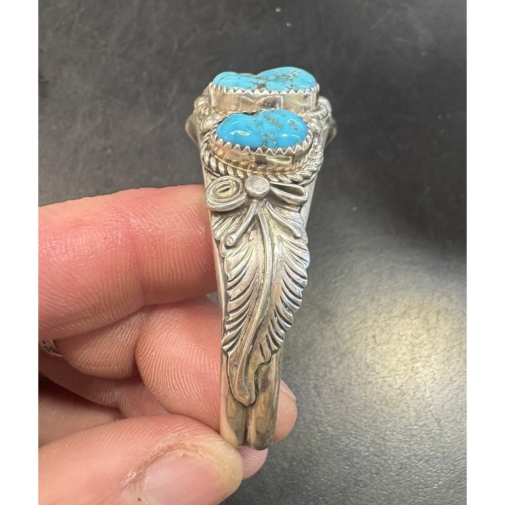 Vintage Native American Navajo Kingman Turquoise Silver Cuff Bracelet 43g - Picture 8 of 9